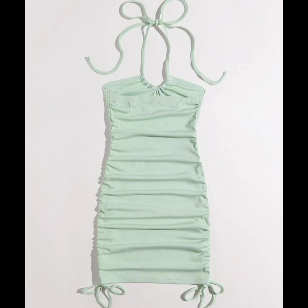 Solid Drawstring Ribbed Bodycon Dress - image 3